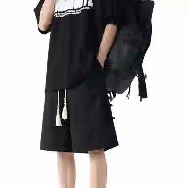 颂希尔 纯色国风设计薄款五分裤宽松直筒百搭休闲短裤 男女同款