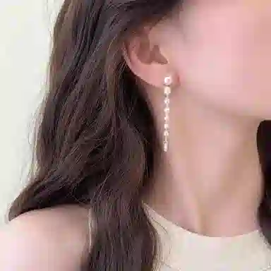 韵系 人鱼之泪流苏珍珠 铜镀金 耳环 女款