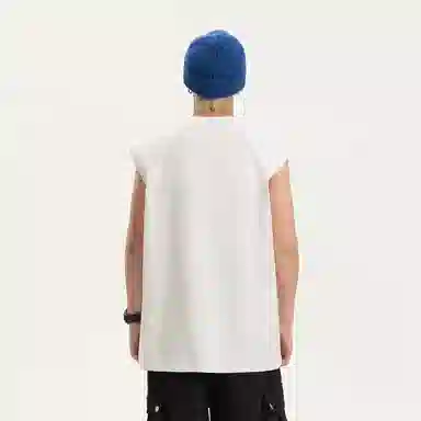 兰缪 日系纯色基础款简约宽松直筒圆领百搭休闲字母透气圆领纯棉无袖背心 男女同款