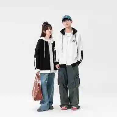 王者荣耀 李白款 数字字母涂鸦拼接拼色印花简约拉链长袖休闲宽松舒适常规宽松适中重磅连帽落肩袖卫衣 男女同款