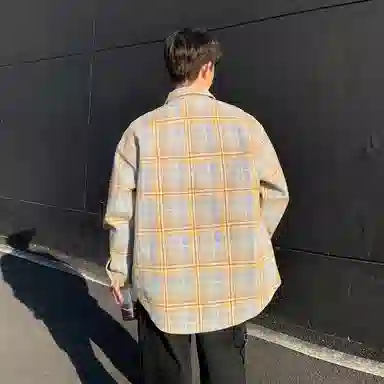 红蜻蜓 美式简约格子条纹休闲宽松百搭潮流长袖衬衫 男女同款