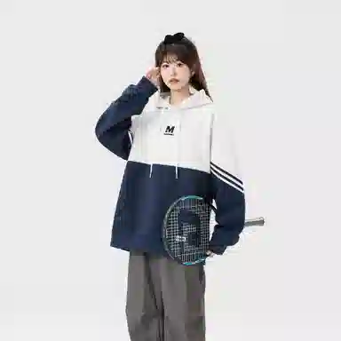 王者荣耀 梦奇款 美式复古简约创意字母印花拼接撞色条纹落肩长袖休闲宽松套头多巴胺重磅连帽卫衣 男女同款