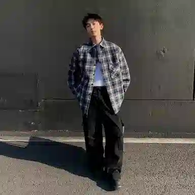 红蜻蜓 美式简约格子条纹休闲宽松百搭潮流长袖衬衫 男女同款