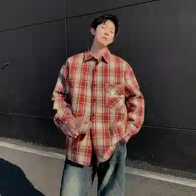 红蜻蜓 美式简约格子条纹休闲宽松百搭潮流长袖衬衫 男女同款