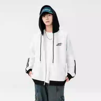 王者荣耀 李白款 数字字母涂鸦拼接拼色印花简约拉链长袖休闲宽松舒适常规宽松适中重磅连帽落肩袖卫衣 男女同款