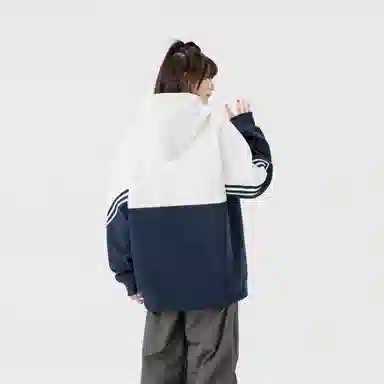 王者荣耀 梦奇款 美式复古简约创意字母印花拼接撞色条纹落肩长袖休闲宽松套头多巴胺重磅连帽卫衣 男女同款