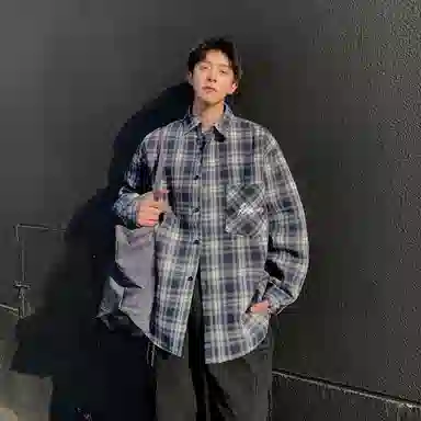 红蜻蜓 美式简约格子条纹休闲宽松百搭潮流长袖衬衫 男女同款