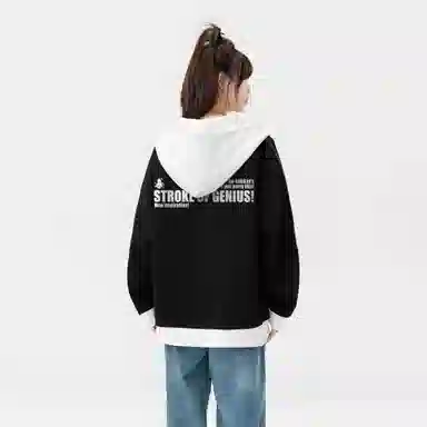 王者荣耀 李白款 数字字母涂鸦拼接拼色印花简约拉链长袖休闲宽松舒适常规宽松适中重磅连帽落肩袖卫衣 男女同款