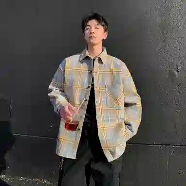 红蜻蜓 美式简约格子条纹休闲宽松百搭潮流长袖衬衫 男女同款