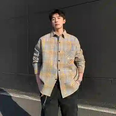 红蜻蜓 美式简约格子条纹休闲宽松百搭潮流长袖衬衫 男女同款