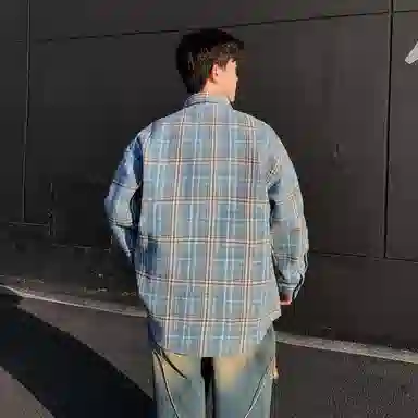 红蜻蜓 美式简约格子条纹休闲宽松百搭潮流长袖衬衫 男女同款