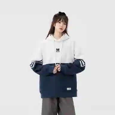 王者荣耀 梦奇款 美式复古简约创意字母印花拼接撞色条纹落肩长袖休闲宽松套头多巴胺重磅连帽卫衣 男女同款