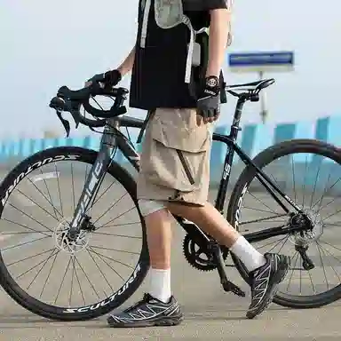 袋鼠 大口袋可自收纳吸湿速干轻薄冰感废土风牛仔运动裤工装短裤 男女同款