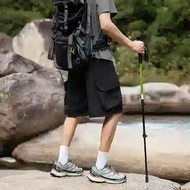 袋鼠 大口袋可自收纳吸湿速干轻薄冰感废土风牛仔运动裤工装短裤 男女同款