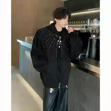 木林森 美式高街复古潮流连帽设计感垫肩拉链开衫百搭宽松休闲卫衣 男女同款 黑色