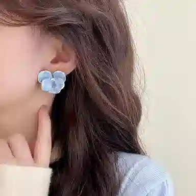 韵系 渐变蓝鸢尾花 铜镀金 滴釉 耳环 女款