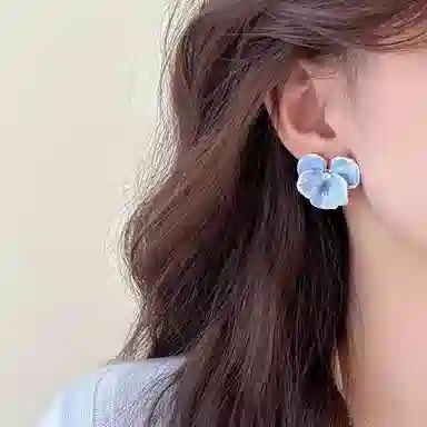 韵系 渐变蓝鸢尾花 铜镀金 滴釉 耳环 女款