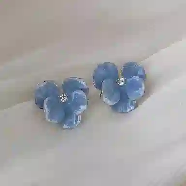 韵系 渐变蓝鸢尾花 铜镀金 滴釉 耳环 女款