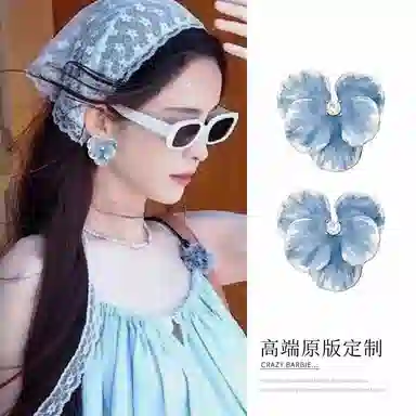 韵系 渐变蓝鸢尾花 铜镀金 滴釉 耳环 女款