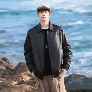 A.X.S.K Classic Zipper Leather Jacket Black