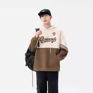 王者荣耀 蔡文姬款 美式复古简约字母拼接条纹落肩长袖休闲百搭学院风户外出行宽松套头重磅连帽卫衣 男女同款