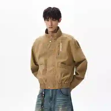 大卫贝肯 美式复古简约短款显高立领品牌字母印花宽松休闲百搭痞帅风夹克外套 男女同款