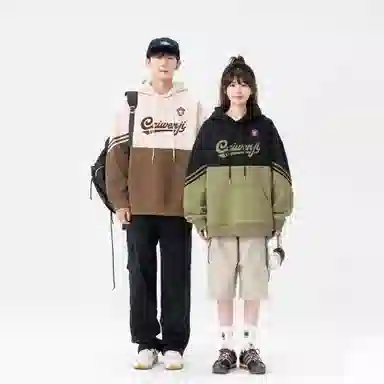 王者荣耀 蔡文姬款 美式复古简约字母拼接条纹落肩长袖休闲百搭学院风户外出行宽松套头重磅连帽卫衣 男女同款