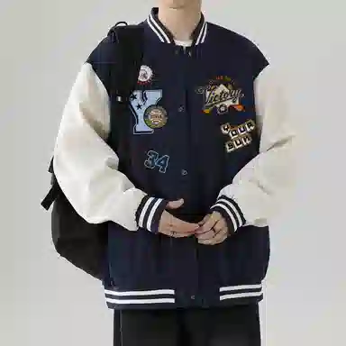 宜而爽  美式高街潮牌字母星星徽章数字拼接撞色外套宽松舒适休闲时尚百搭落肩单排扣棒球服 男女同款