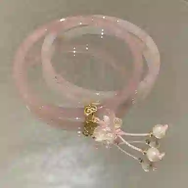 百利金 干枯玫瑰蝴蝶 优雅气质莹润温婉国潮新中式转运珠创意设计一步一响双圈叮当镯 琉璃 玉石手镯 男女同款情侣款