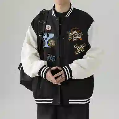 宜而爽  美式高街潮牌字母星星徽章数字拼接撞色外套宽松舒适休闲时尚百搭落肩单排扣棒球服 男女同款