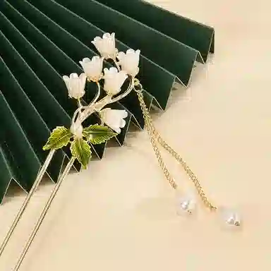 简应舒 铃兰花束复古气质发饰新中式古风汉服发钗子 合金 仿珍珠 树脂 发簪 女款