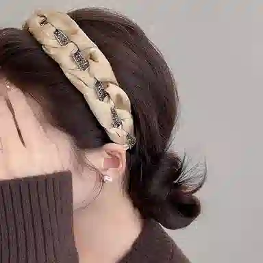 简应舒 满天星碎钻轻奢日常外戴时尚宽边发饰 欧根纱 亚克力 发箍 女款