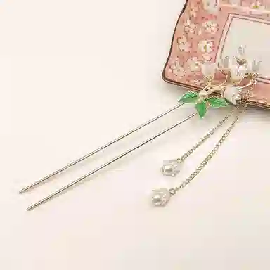简应舒 铃兰花束复古气质发饰新中式古风汉服发钗子 合金 仿珍珠 树脂 发簪 女款