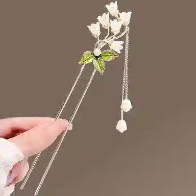 简应舒 铃兰花束复古气质发饰新中式古风汉服发钗子 合金 仿珍珠 树脂 发簪 女款