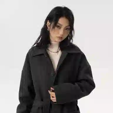 美式复古韩系束带西装领纯色经典百搭纯色英伦风高级感单排扣翻领中长款过膝毛呢夹棉加厚保暖休闲大衣 男女同款