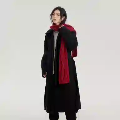 美式复古韩系束带西装领纯色经典百搭纯色英伦风高级感单排扣翻领中长款过膝毛呢夹棉加厚保暖休闲大衣 男女同款