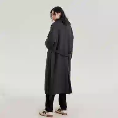 美式复古韩系束带西装领纯色经典百搭纯色英伦风高级感单排扣翻领中长款过膝毛呢夹棉加厚保暖休闲大衣 男女同款