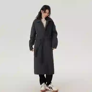 美式复古韩系束带西装领纯色经典百搭纯色英伦风高级感单排扣翻领中长款过膝毛呢夹棉加厚保暖休闲大衣 男女同款