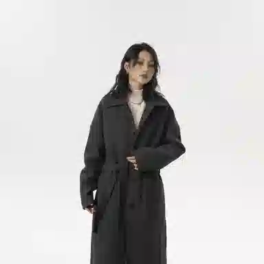 美式复古韩系束带西装领纯色经典百搭纯色英伦风高级感单排扣翻领中长款过膝毛呢夹棉加厚保暖休闲大衣 男女同款