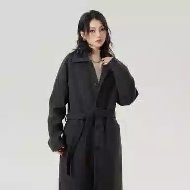 美式复古韩系束带西装领纯色经典百搭纯色英伦风高级感单排扣翻领中长款过膝毛呢夹棉加厚保暖休闲大衣 男女同款