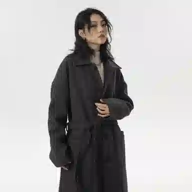 美式复古韩系束带西装领纯色经典百搭纯色英伦风高级感单排扣翻领中长款过膝毛呢夹棉加厚保暖休闲大衣 男女同款