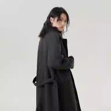 美式复古韩系束带西装领纯色经典百搭纯色英伦风高级感单排扣翻领中长款过膝毛呢夹棉加厚保暖休闲大衣 男女同款