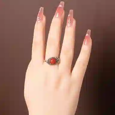 小银匠 祥云国风新中式复古如意民族风个性开口戒 玛瑙 戒指 女款