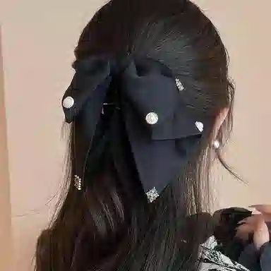 简应舒 轻奢蝴蝶结后脑勺精致半发 缎面 亚克力 发夹 女款