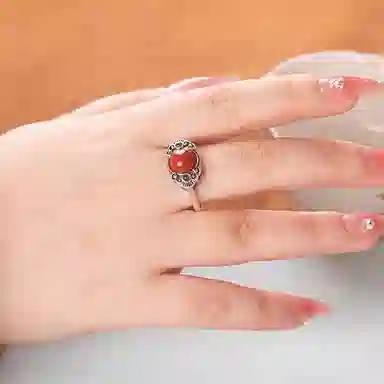 小银匠 祥云国风新中式复古如意民族风个性开口戒 玛瑙 戒指 女款