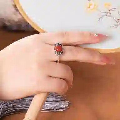 小银匠 祥云国风新中式复古如意民族风个性开口戒 玛瑙 戒指 女款