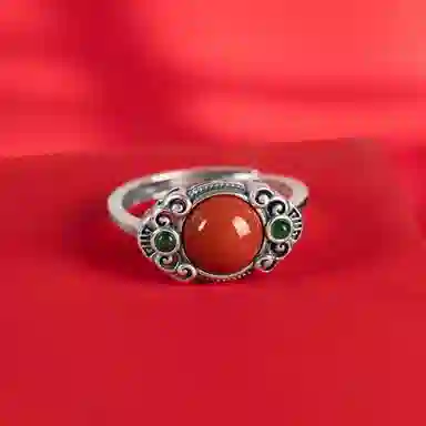 小银匠 祥云国风新中式复古如意民族风个性开口戒 玛瑙 戒指 女款