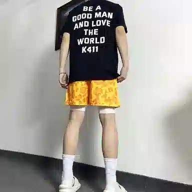 物质公式 美式复古豹纹假两件运动透气速干三分裤宽松百搭跑步健身直筒短裤潮流高街篮球裤 男女同款