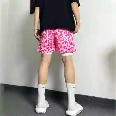 物质公式 美式复古豹纹假两件运动透气速干三分裤宽松百搭跑步健身直筒短裤潮流高街篮球裤 男女同款