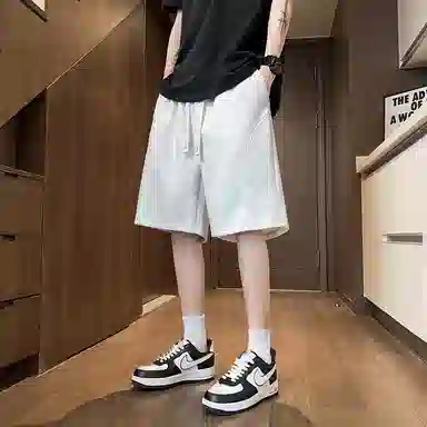 物质公式 美式复古简约学生党纯色基础款日系宽松百搭透气中腰潮牌篮球跑步运动薄款速干沙滩裤系带抽绳直筒五分裤休闲短裤 男女同款